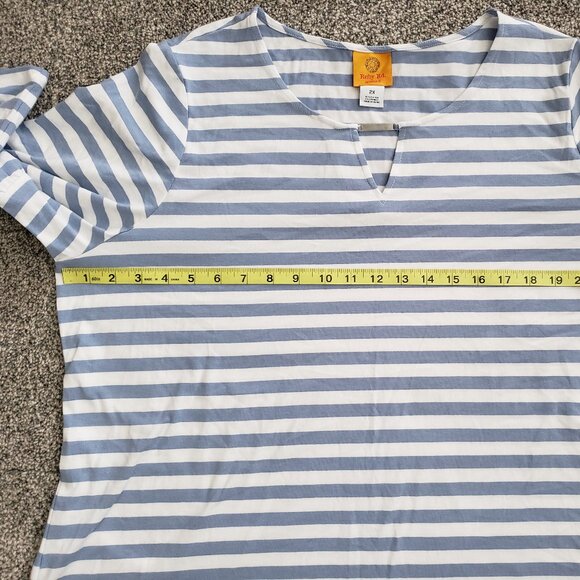 RUBY RD Blue white Stripe Top 3/4 Length Bell Sleeves 2x New with Tag - Picture 4 of 9